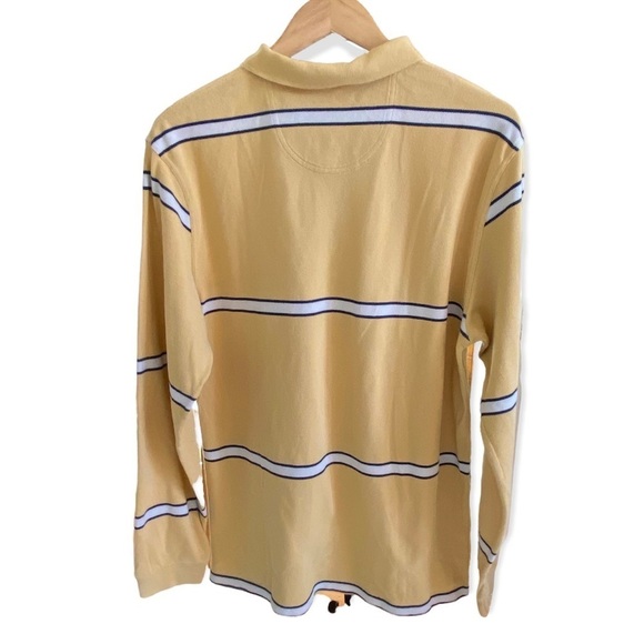 Vintage Retro IZOD Jeans Striped Cotton Rugby Shirt Yellow Gold Size Large - Picture 4 of 12